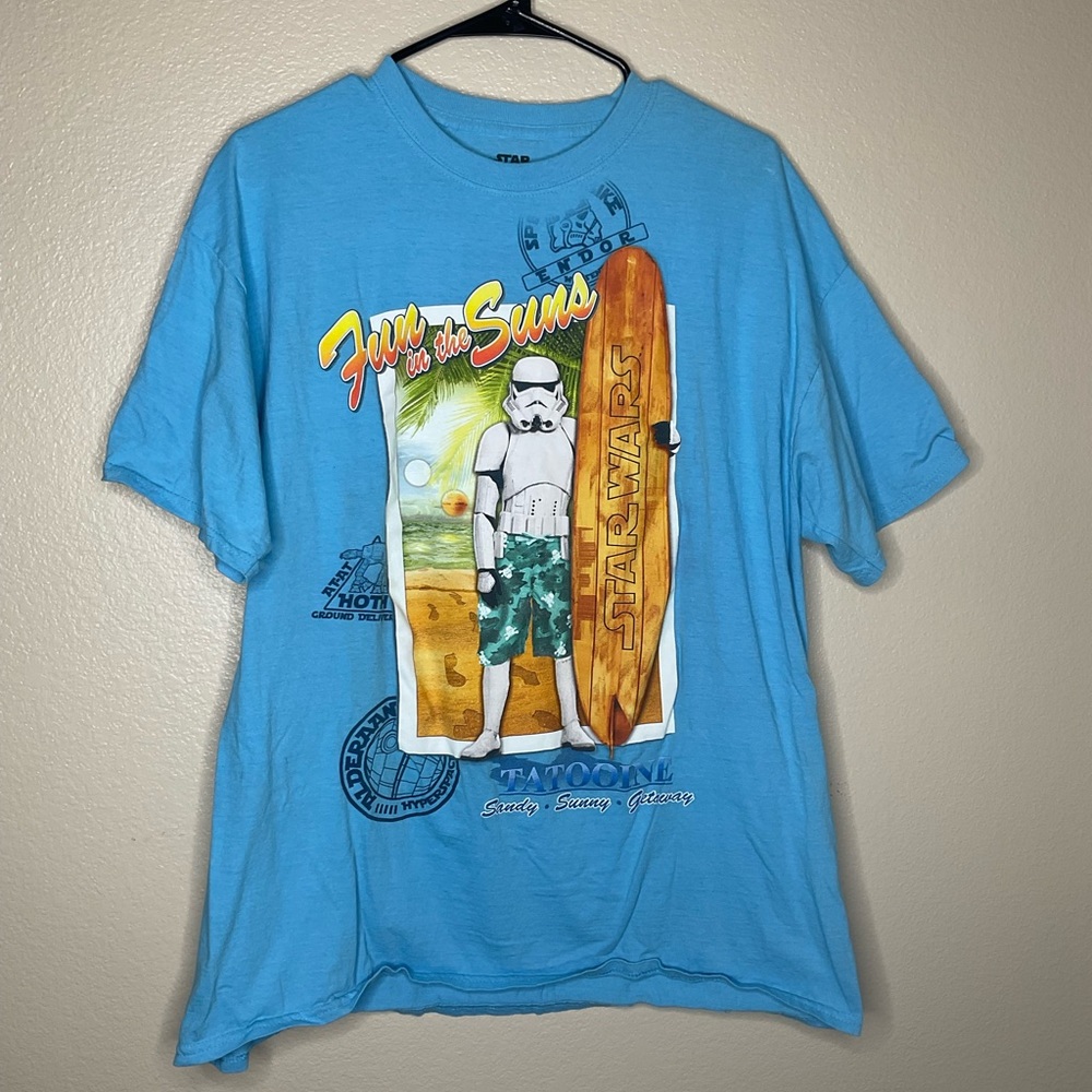 Star Wars Blue “Fun in the Sun” Short Sleeve Shirt Size XL